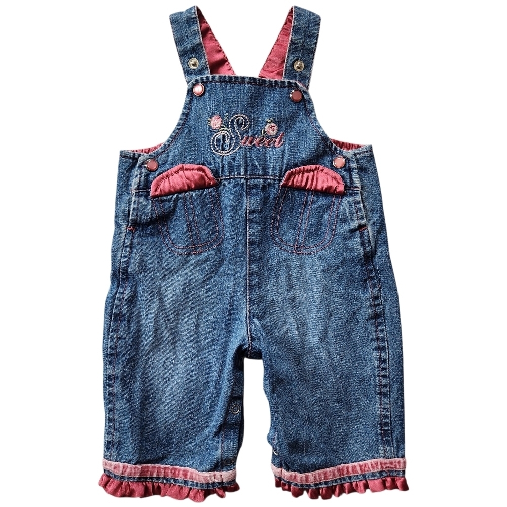 Vintage Faded Glory Denim Overalls Embroidered Sweet Size 0-3months